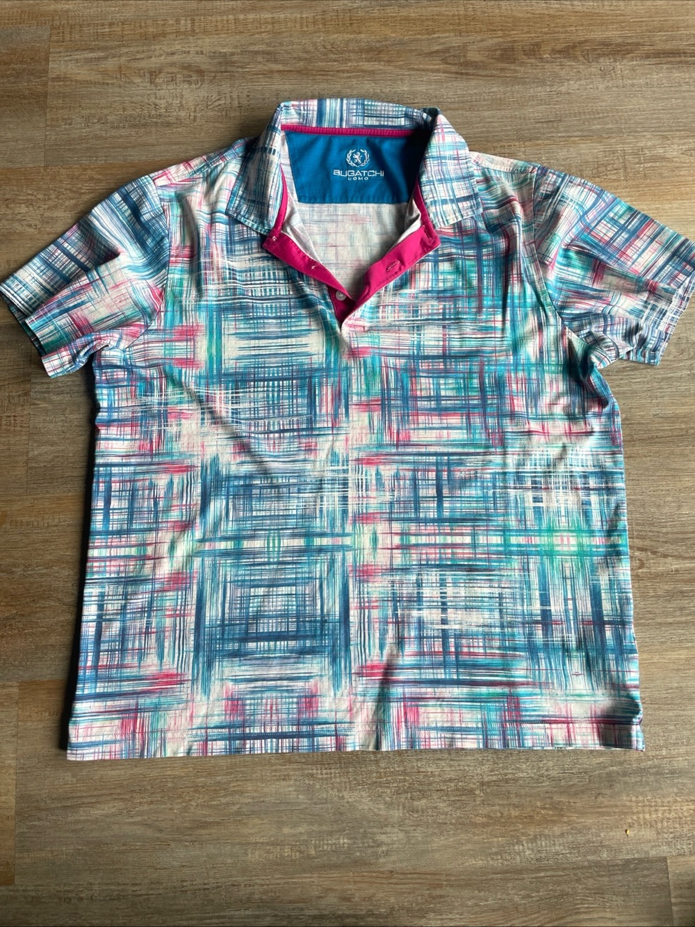 Bugatchi short sleeve polo Golf shirt M men all over print Wallis abstract